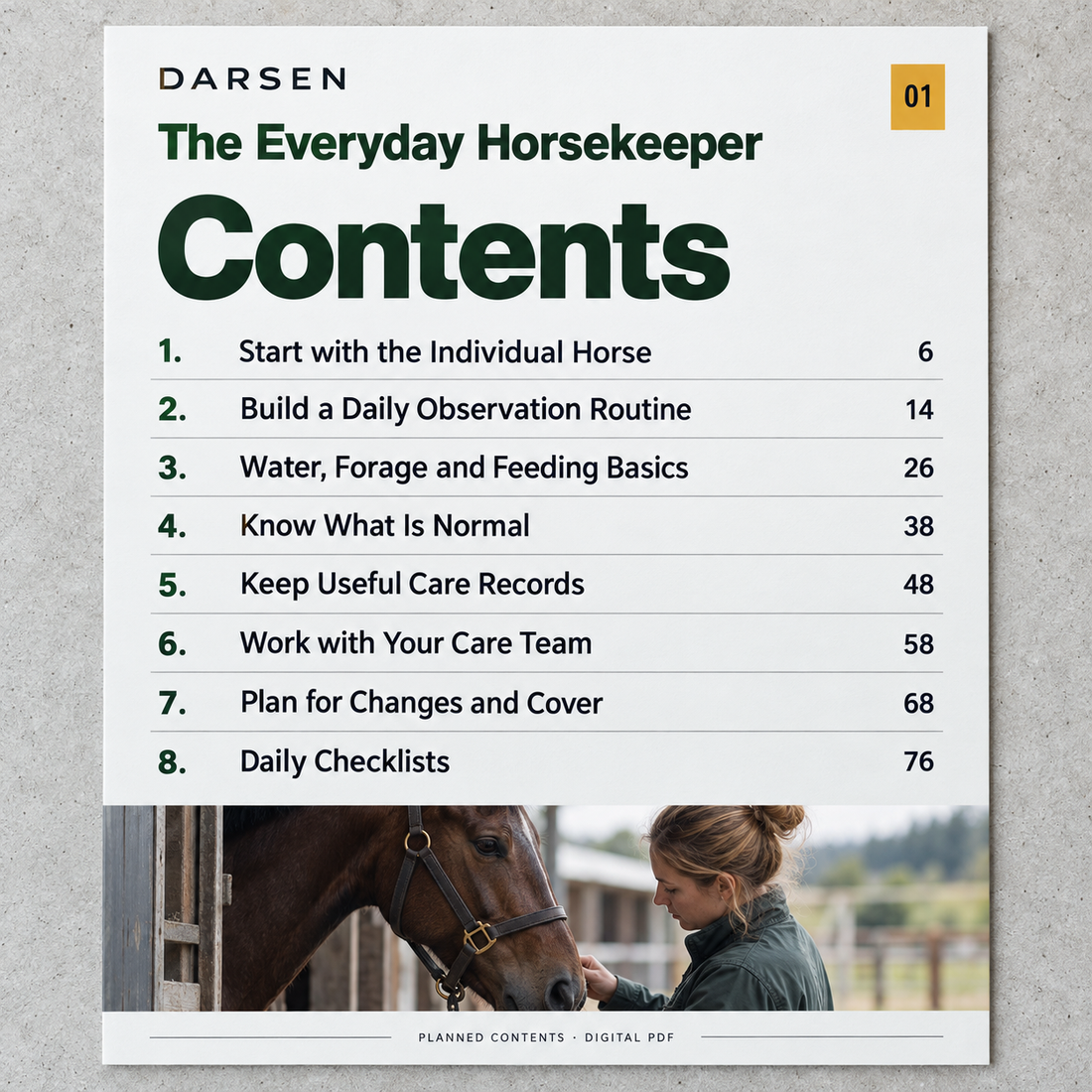 Understanding Your Horse — planned chapter list; full transcript provided alongside.