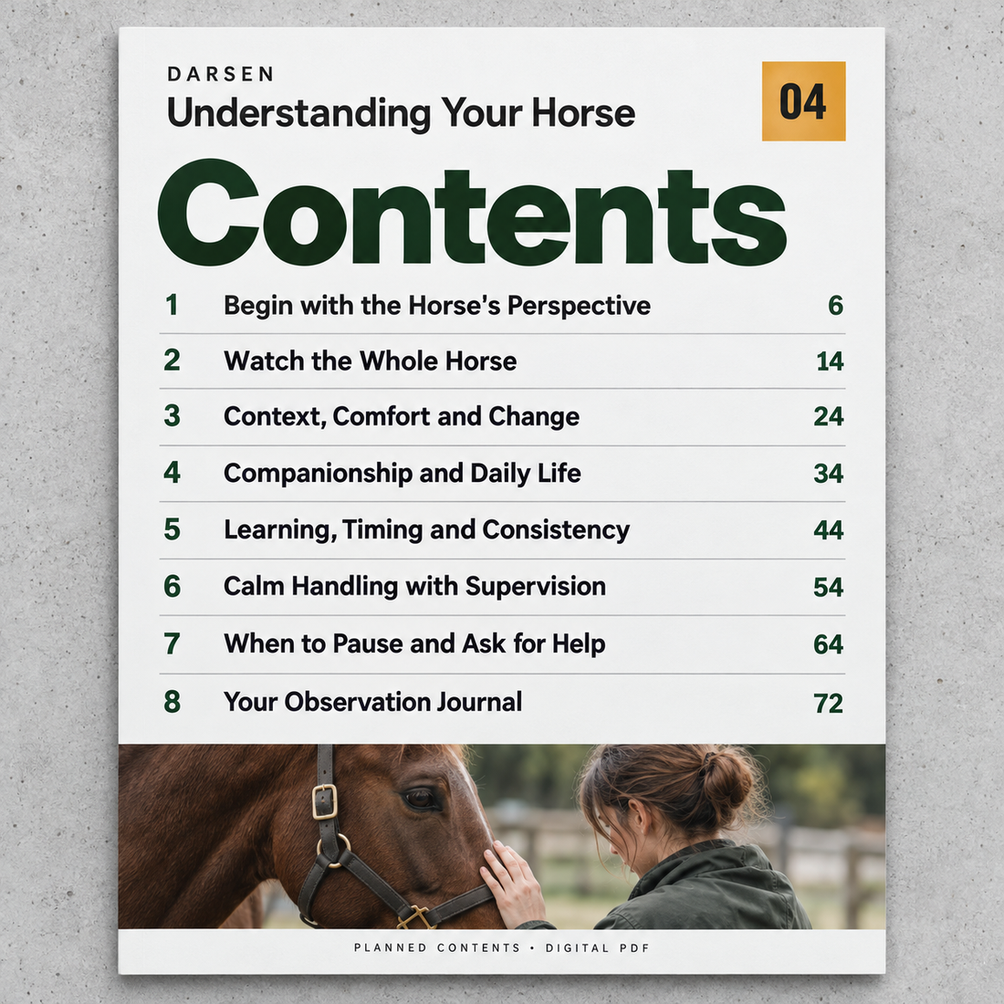 Understanding Your Horse &mdash; planned chapter list; full transcript provided alongside.